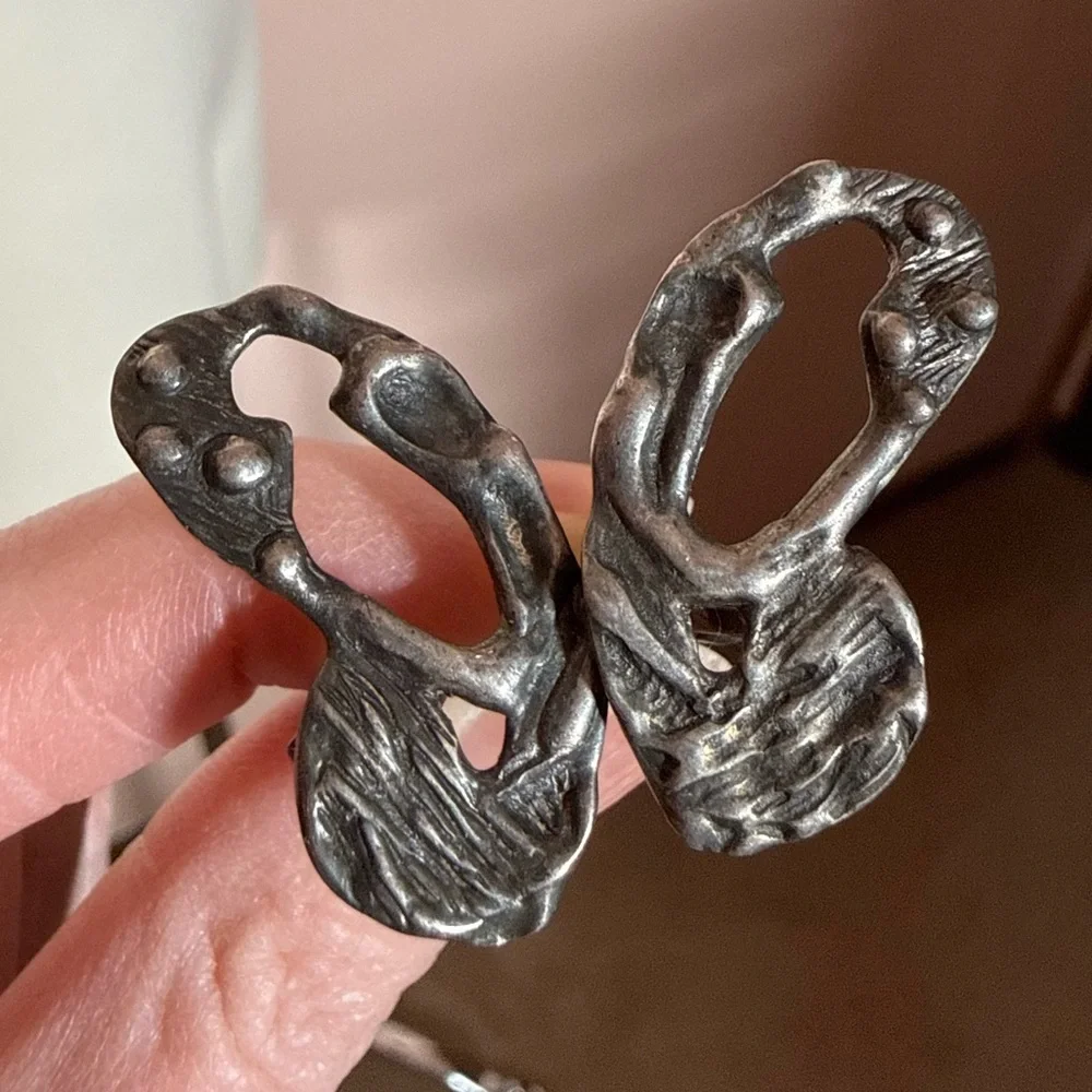 Vintage 1940's Jacob M. Oldak Sterling silver Brutalist modernist Cufflinks